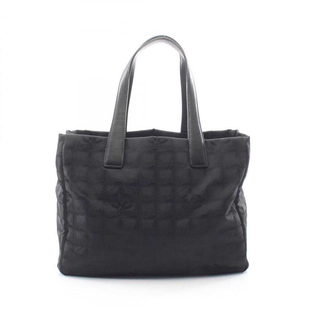 Chanel New Travel Line MM Tote Bag Handbag Leather Nylon Canvas Women's Black...